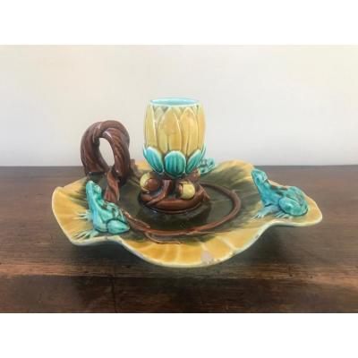 Candle Holder With Water Lily And Frogs