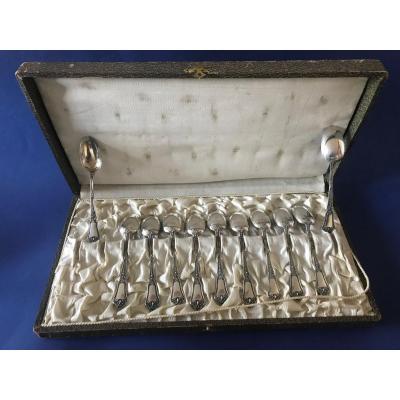 Coffret De 12 Cuillères à Moka En Argent