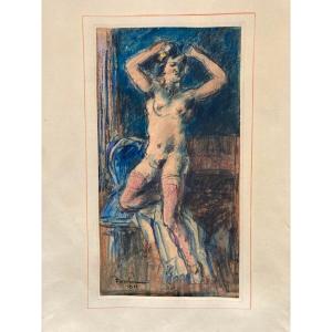 Léon Bonhomme (1870-1924) Female Nude In Red Stockings 