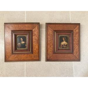 Pair Of Nineteenth Miniatures Maple Frames