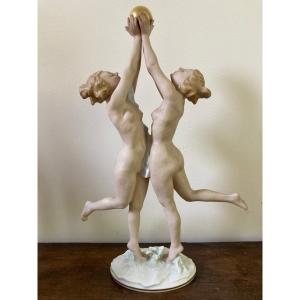 Karl Tutter Porcelain Statuette Female Nudes Naiads Art Deco