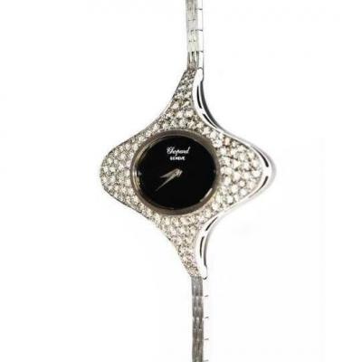 Montre Ovale Or Gris Diamants Chopard Année 1970