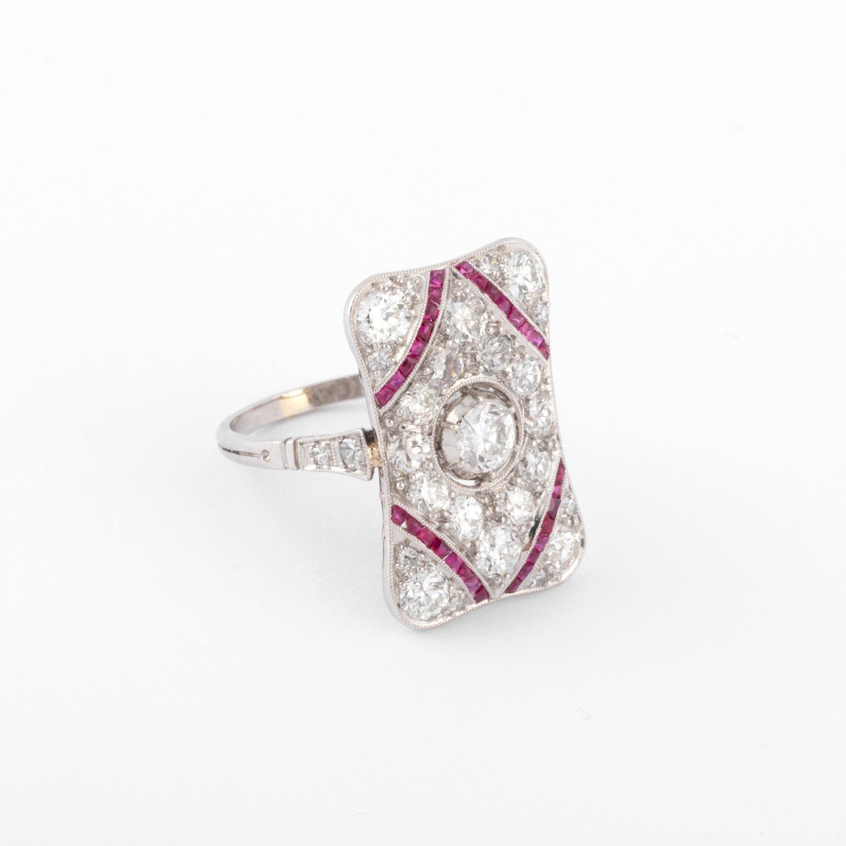 Rectangular Platinum, Diamond And Ruby Ring-photo-3