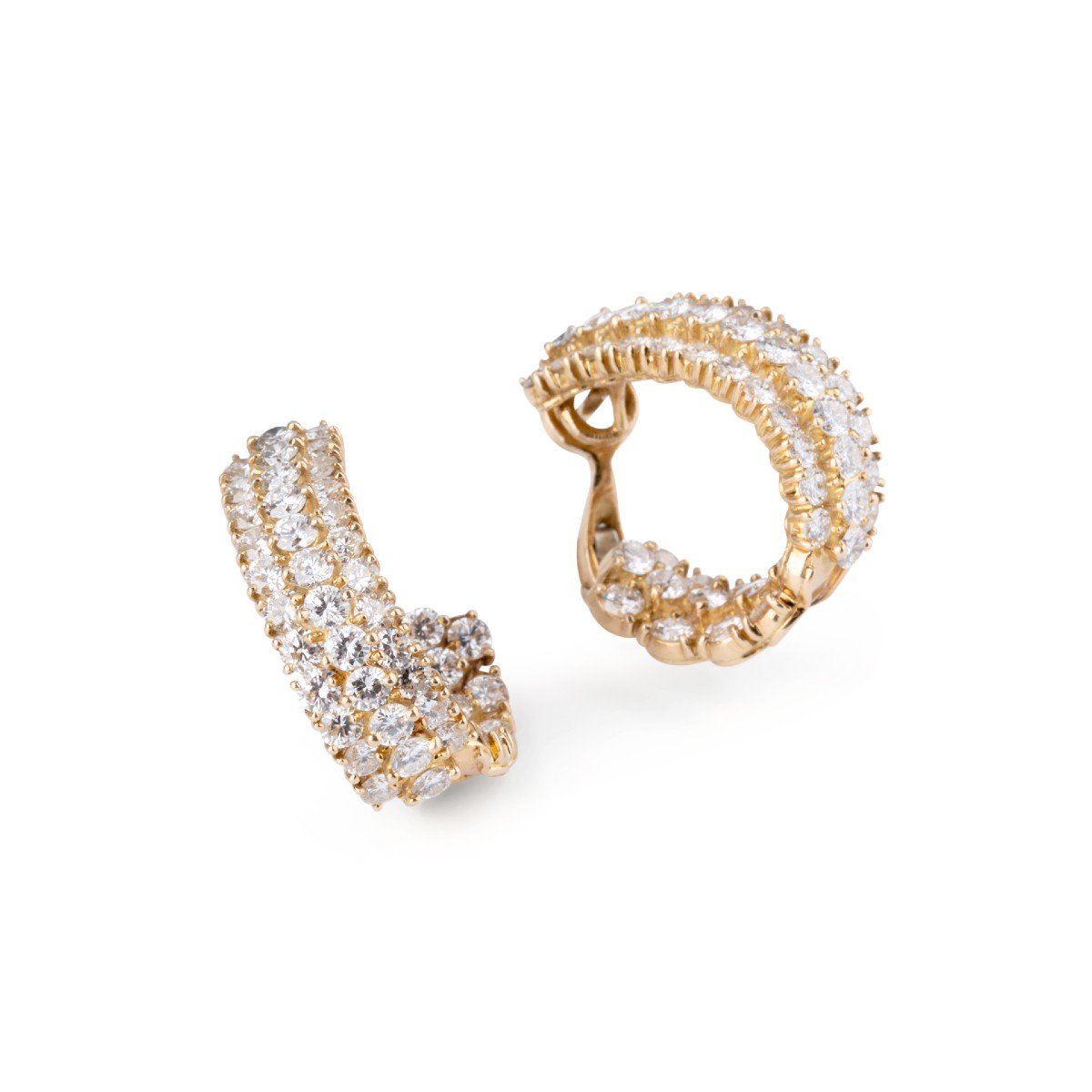 Pair Of Yellow Gold Diamond Earrings-photo-2