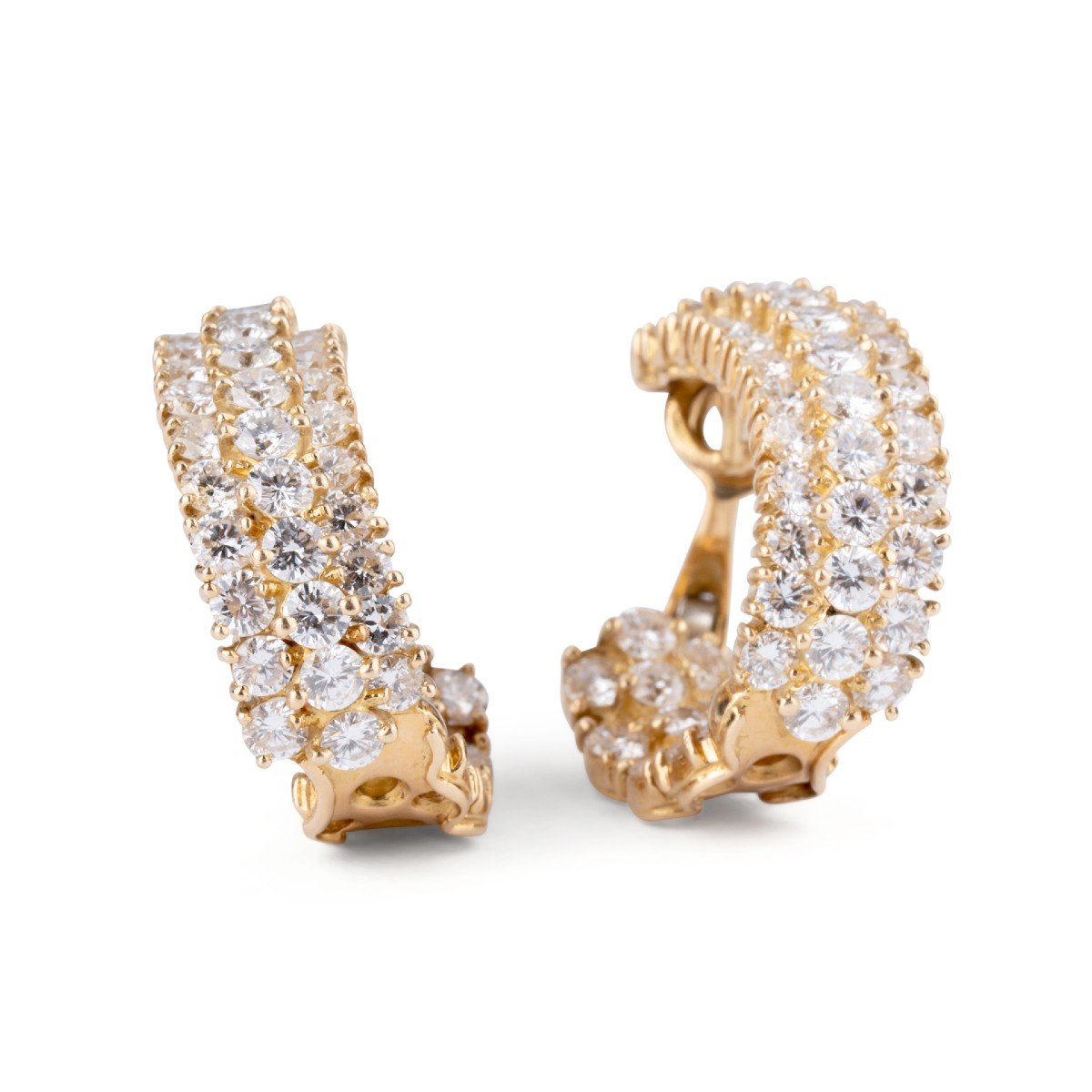 Pair Of Yellow Gold Diamond Earrings-photo-4