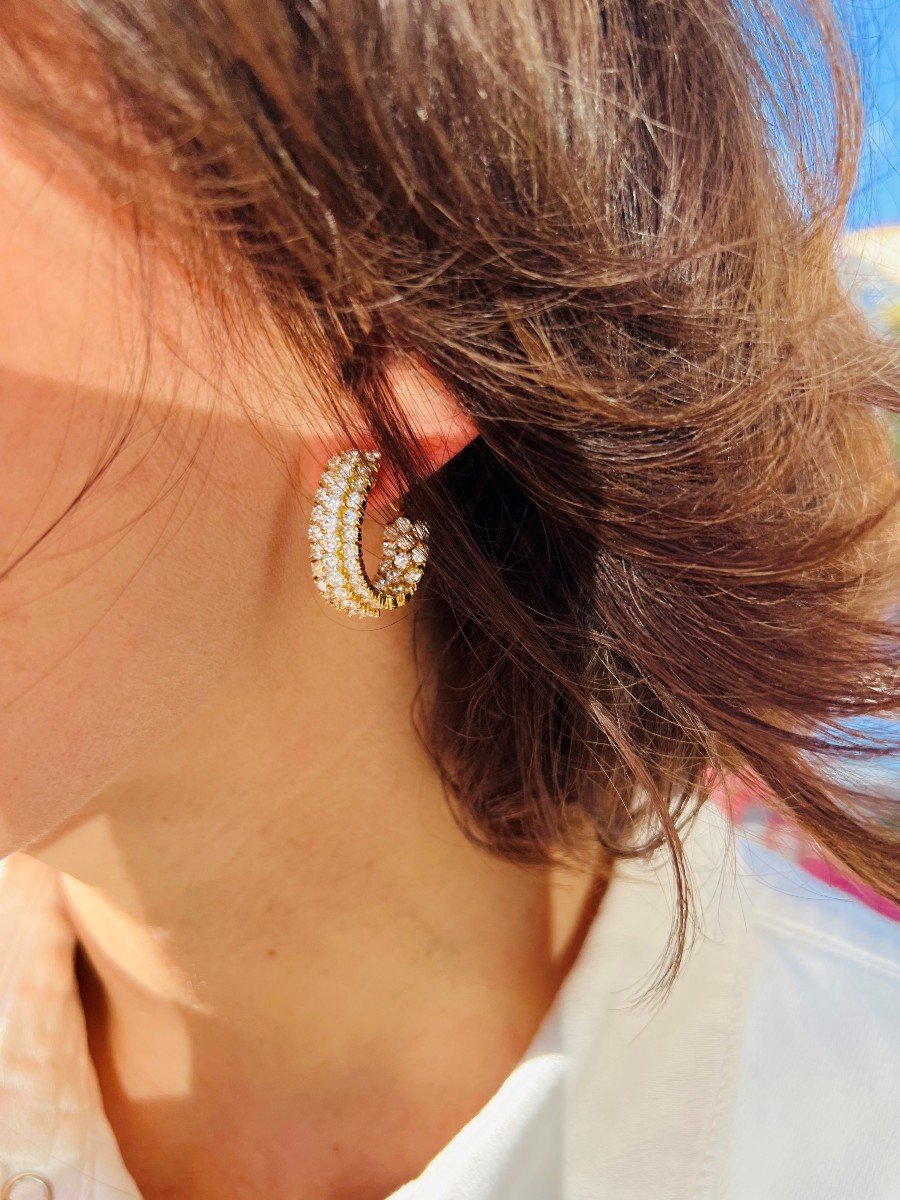 Paire De Boucles d'Oreilles Sur Or Jaune En Diamants-photo-3