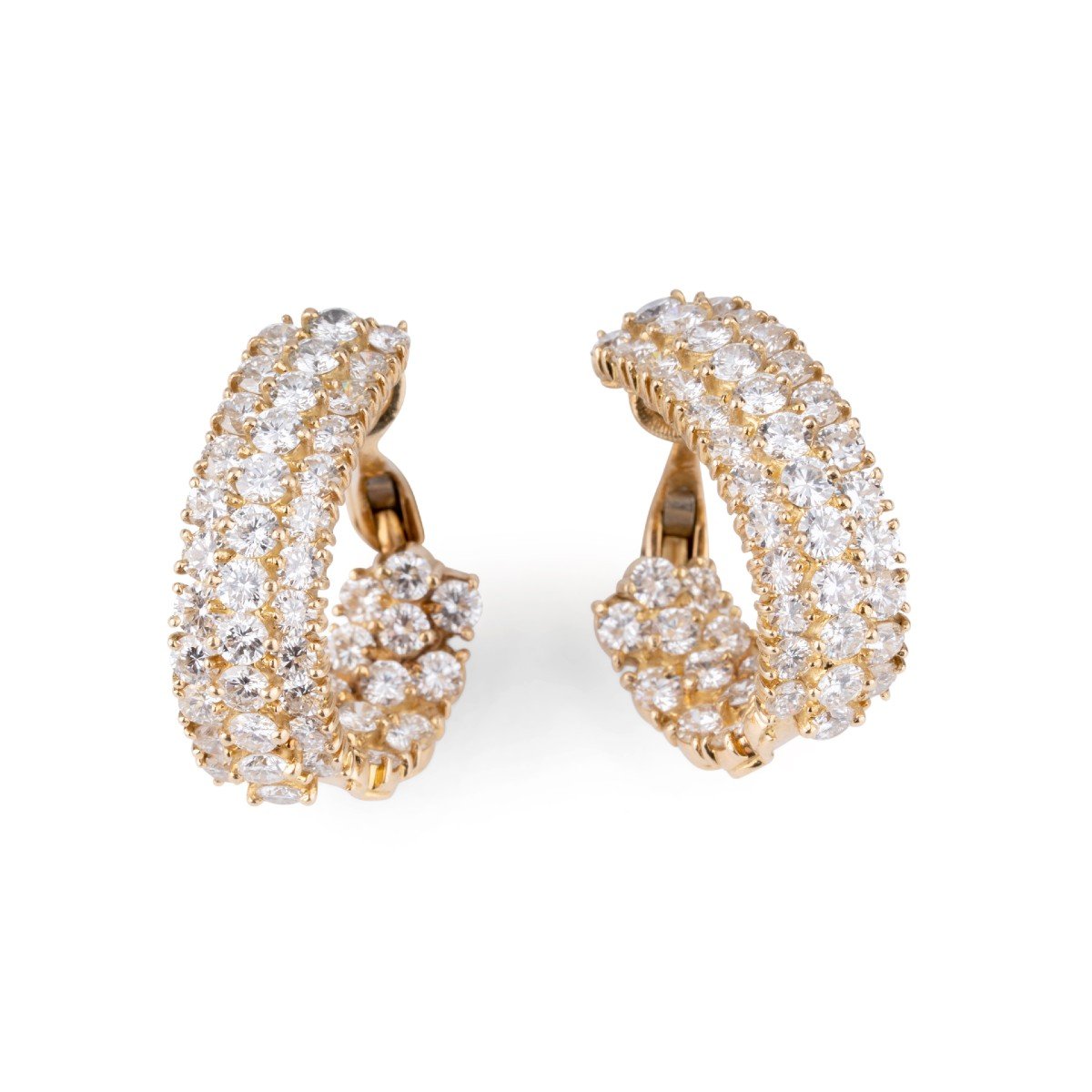 Pair Of Yellow Gold Diamond Earrings