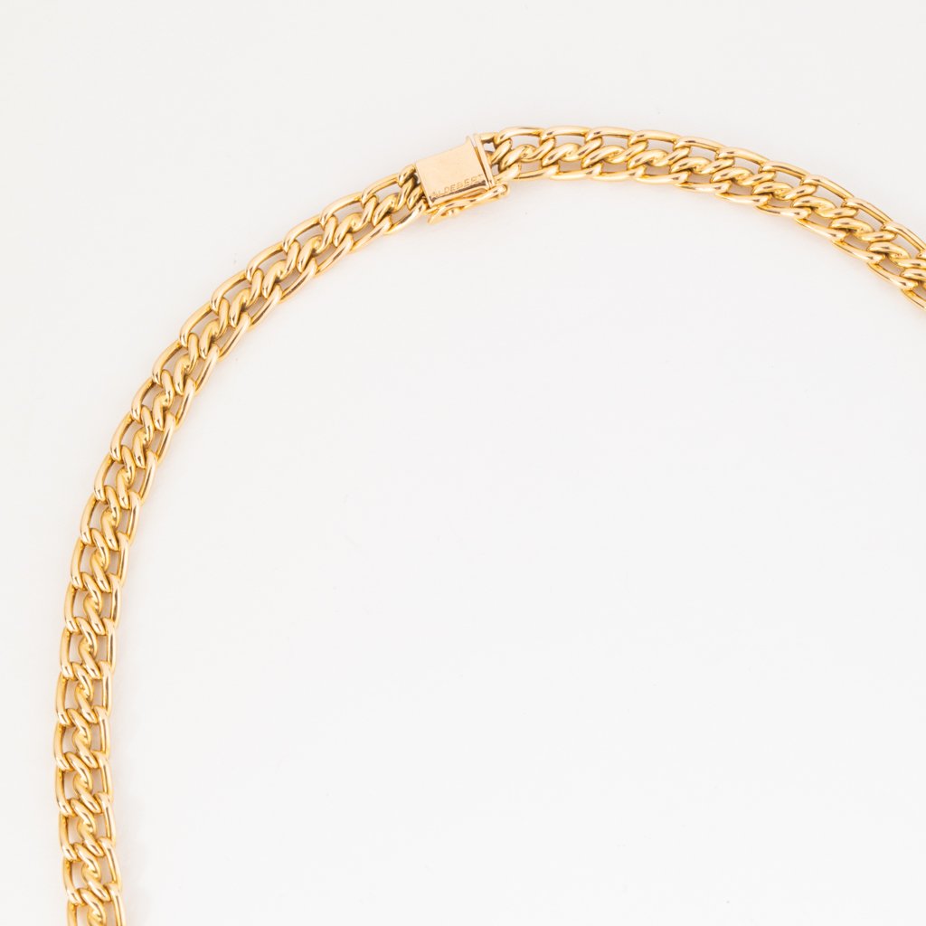 Collier or jaune maille gourmette intercalé de maillon en  diamant-photo-1