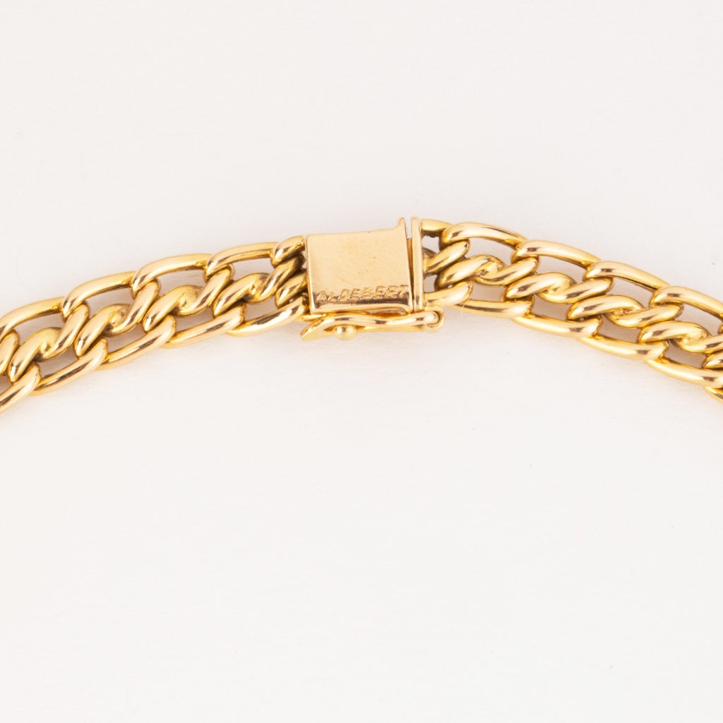 Collier or jaune maille gourmette intercalé de maillon en  diamant-photo-2