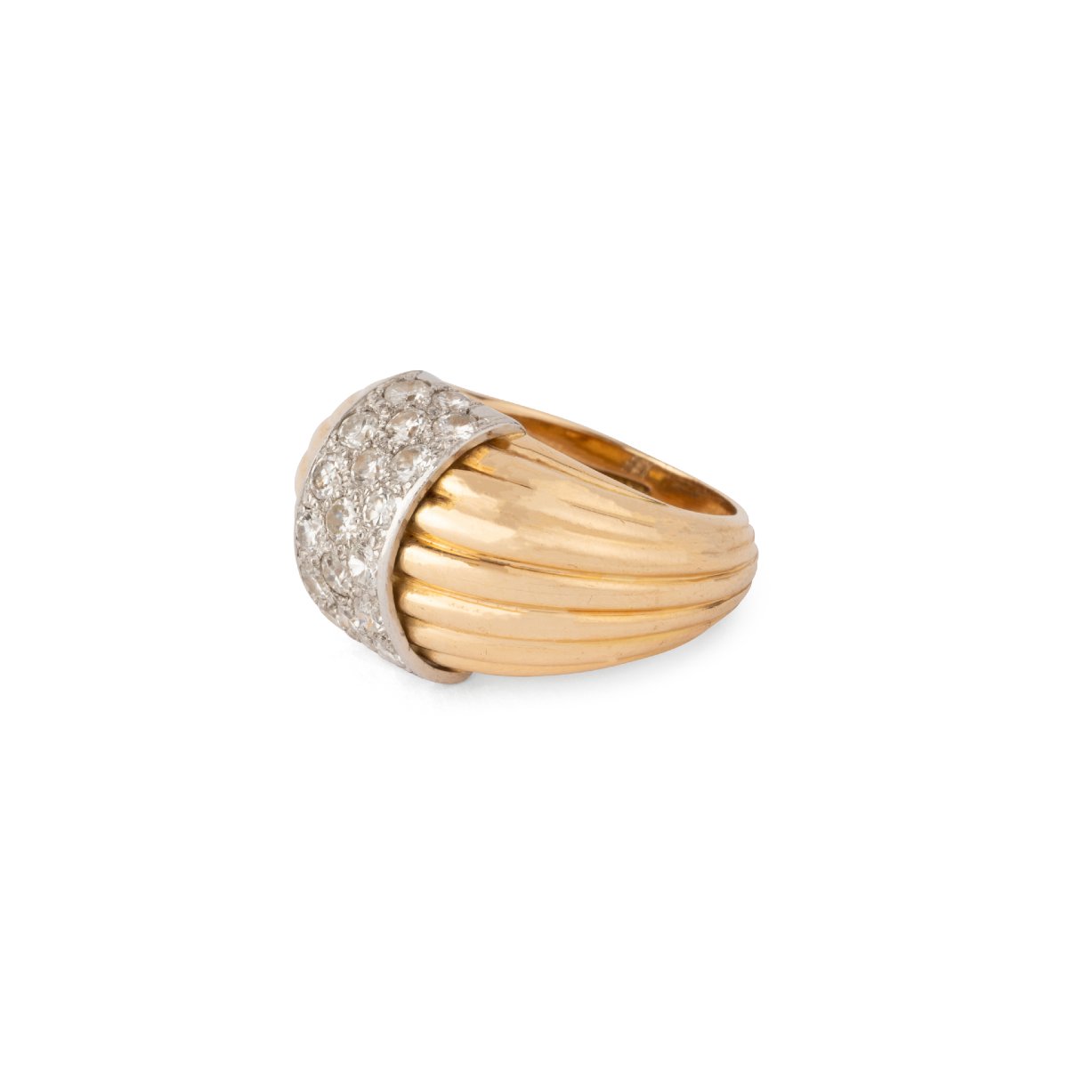 Bague  or jaune et platine godronnée diamant-photo-2