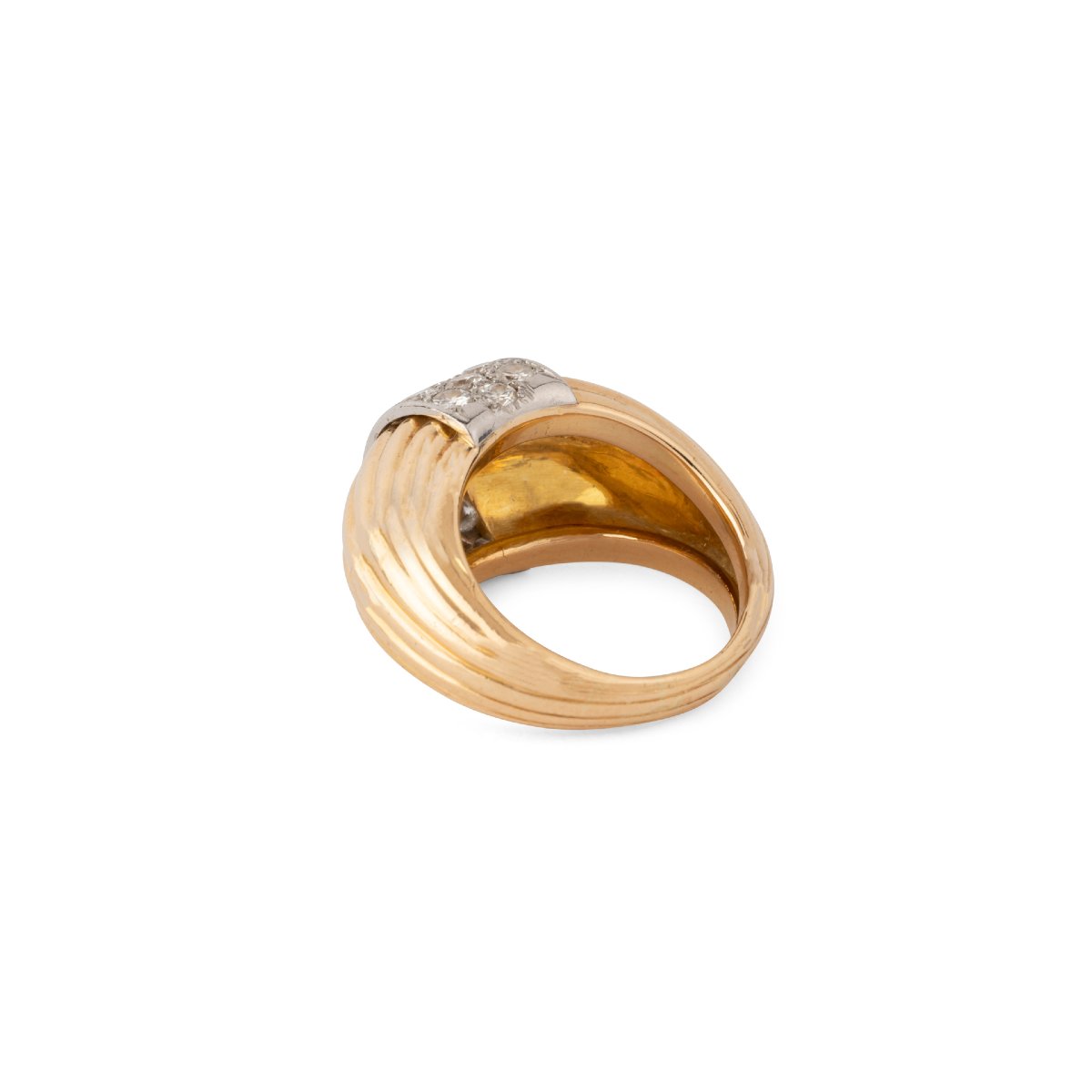 Bague  or jaune et platine godronnée diamant-photo-4