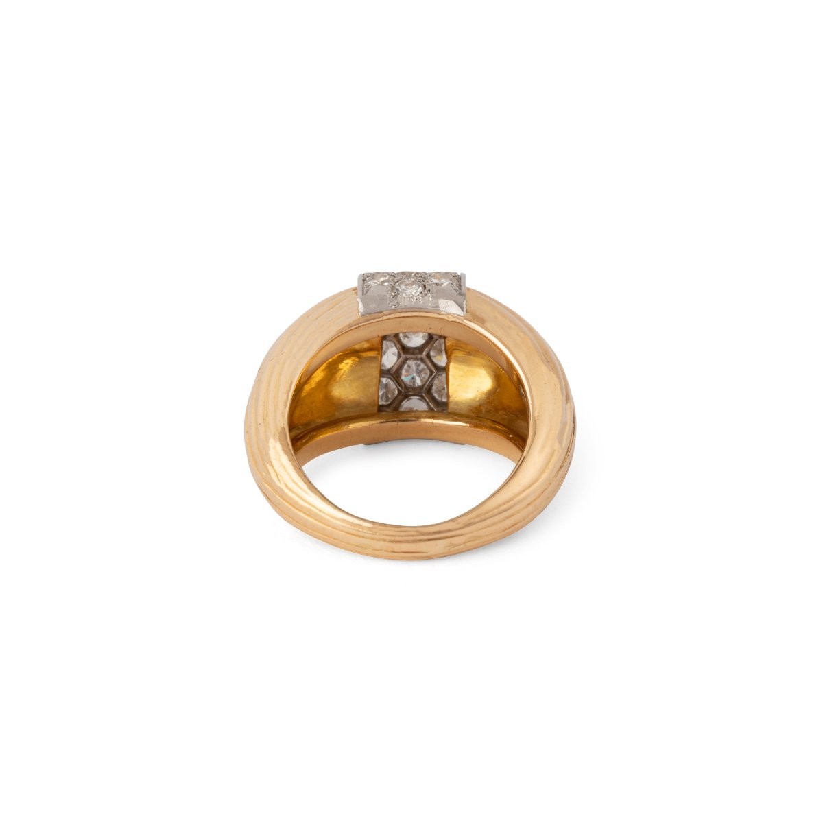 Bague  or jaune et platine godronnée diamant-photo-1
