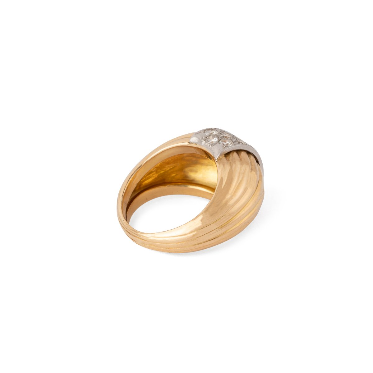 Bague  or jaune et platine godronnée diamant-photo-2