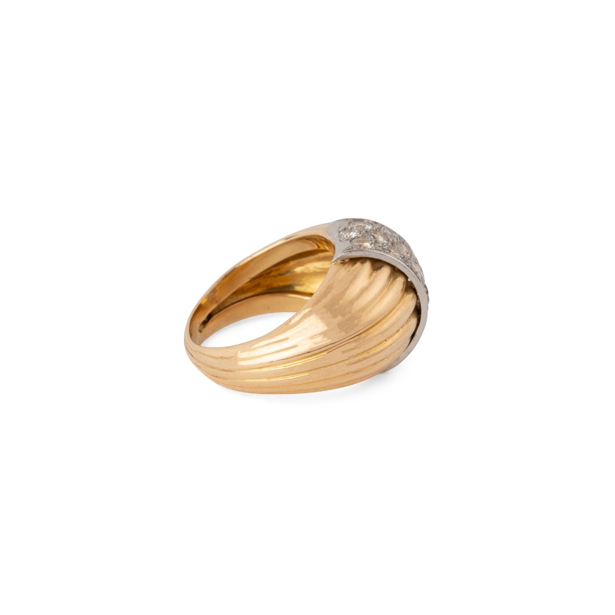 Bague  or jaune et platine godronnée diamant-photo-3