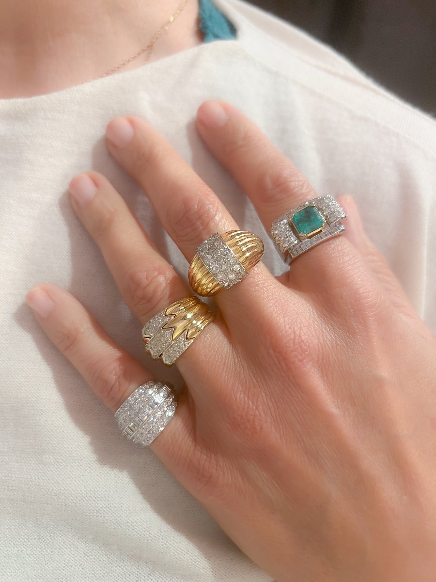 Bague  or jaune et platine godronnée diamant-photo-6