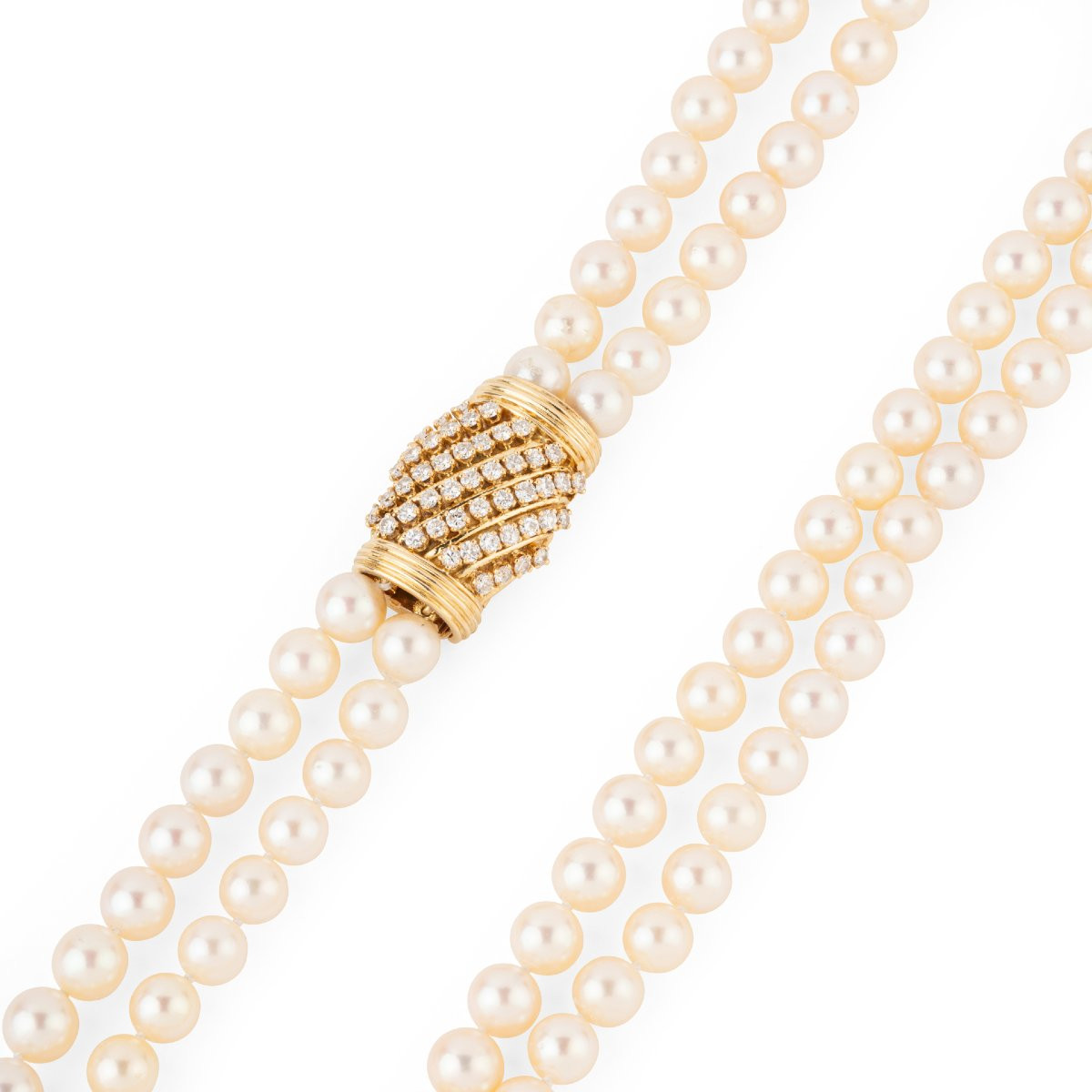 Double collier en perles de culture Akoya orné d'un fermoir or et diamant-photo-2