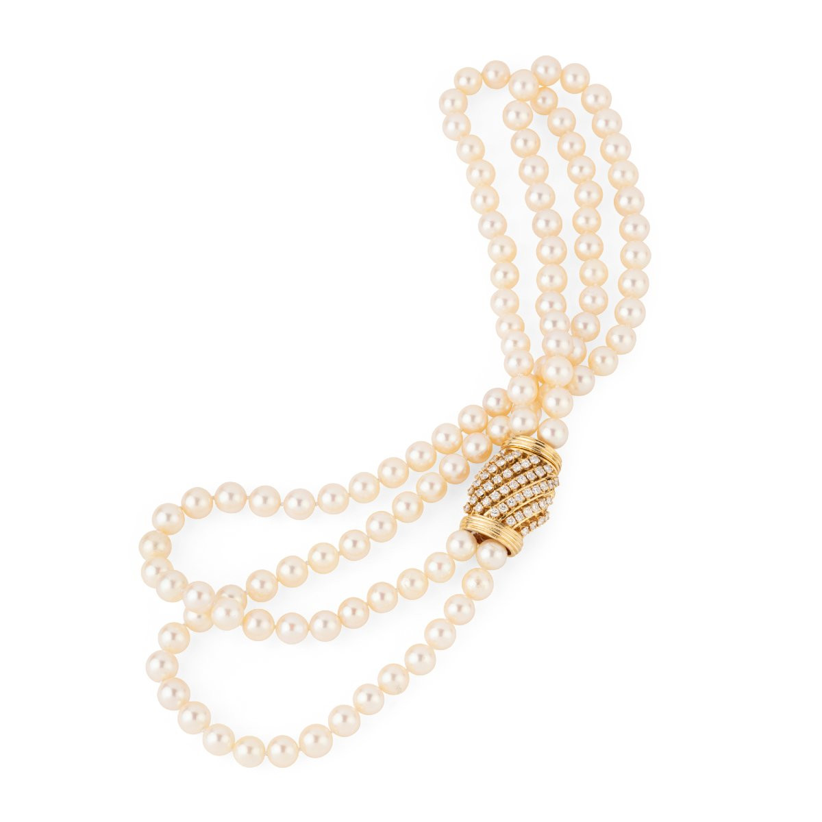 Double collier en perles de culture Akoya orné d'un fermoir or et diamant-photo-3