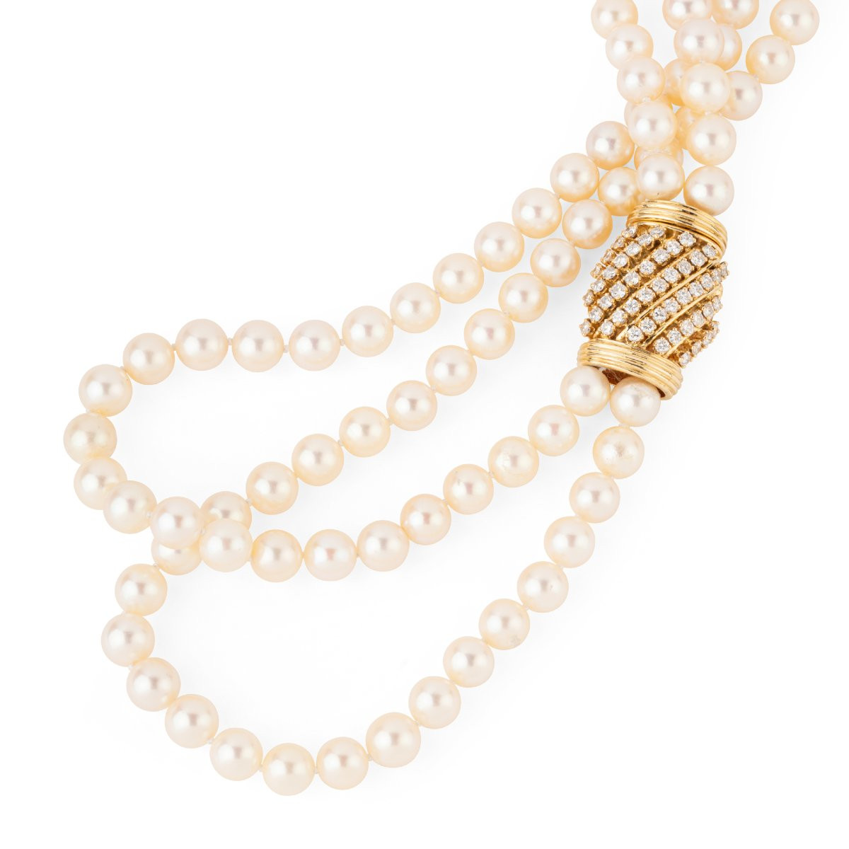 Double collier en perles de culture Akoya orné d'un fermoir or et diamant-photo-4