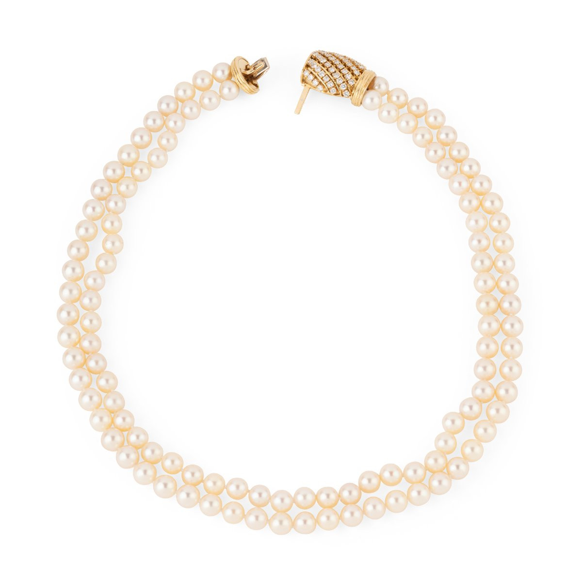 Double collier en perles de culture Akoya orné d'un fermoir or et diamant-photo-2