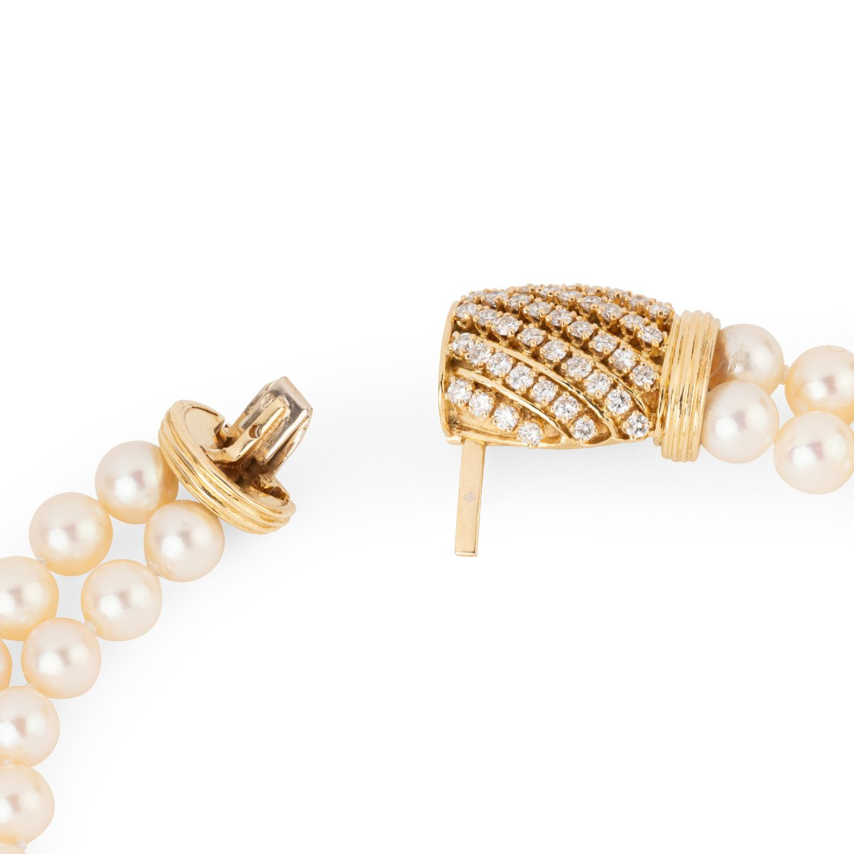 Double collier en perles de culture Akoya orné d'un fermoir or et diamant-photo-3