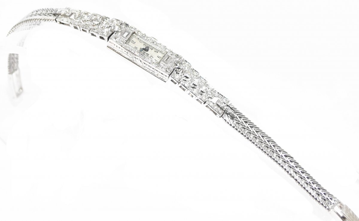 Montre en platine et diamants Art Déco-photo-3
