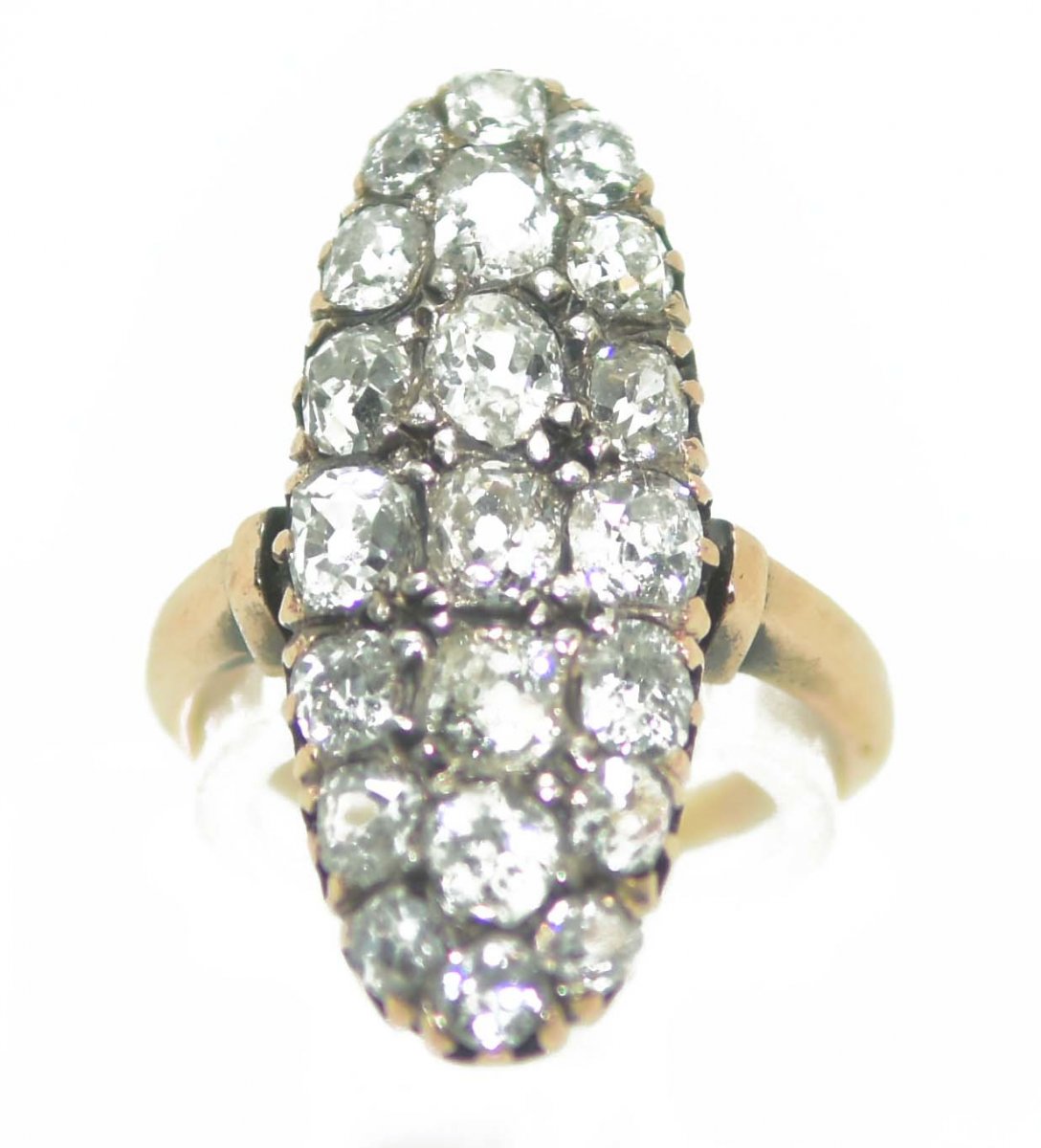 Bague Marquise Diamant Or Et Argent-photo-2
