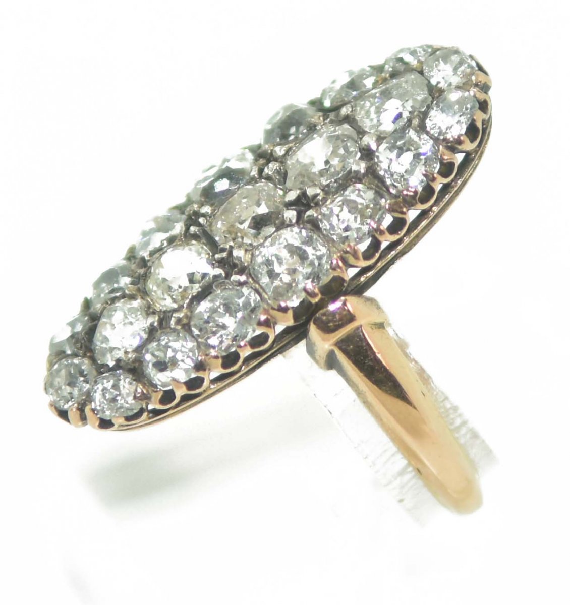 Bague Marquise Diamant Or Et Argent-photo-3