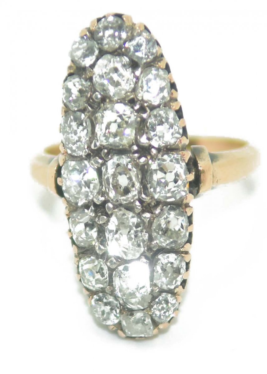 Bague Marquise Diamant Or Et Argent-photo-2