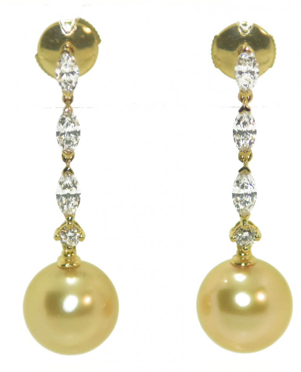 Earrings Pearls Gold Yellow Gold And Diamonds Shuttle-photo-1