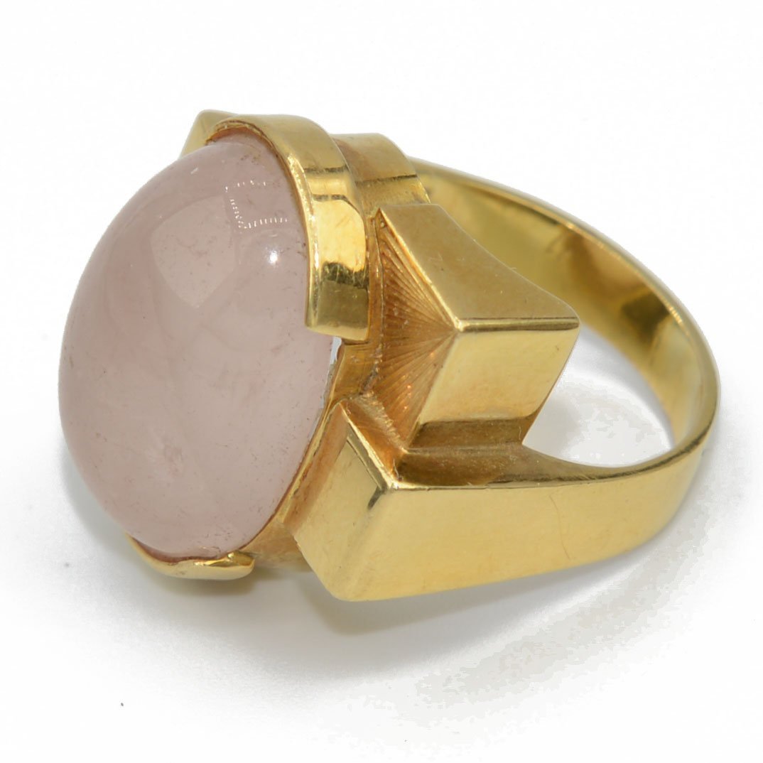 Bague Or Jaune Géométrique Ornée d'Un Quartz Rose-photo-2