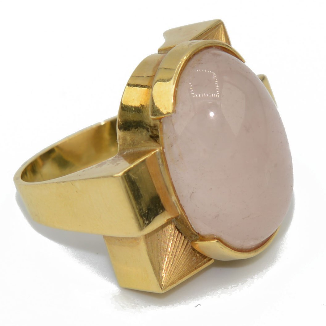 Bague Or Jaune Géométrique Ornée d'Un Quartz Rose-photo-3