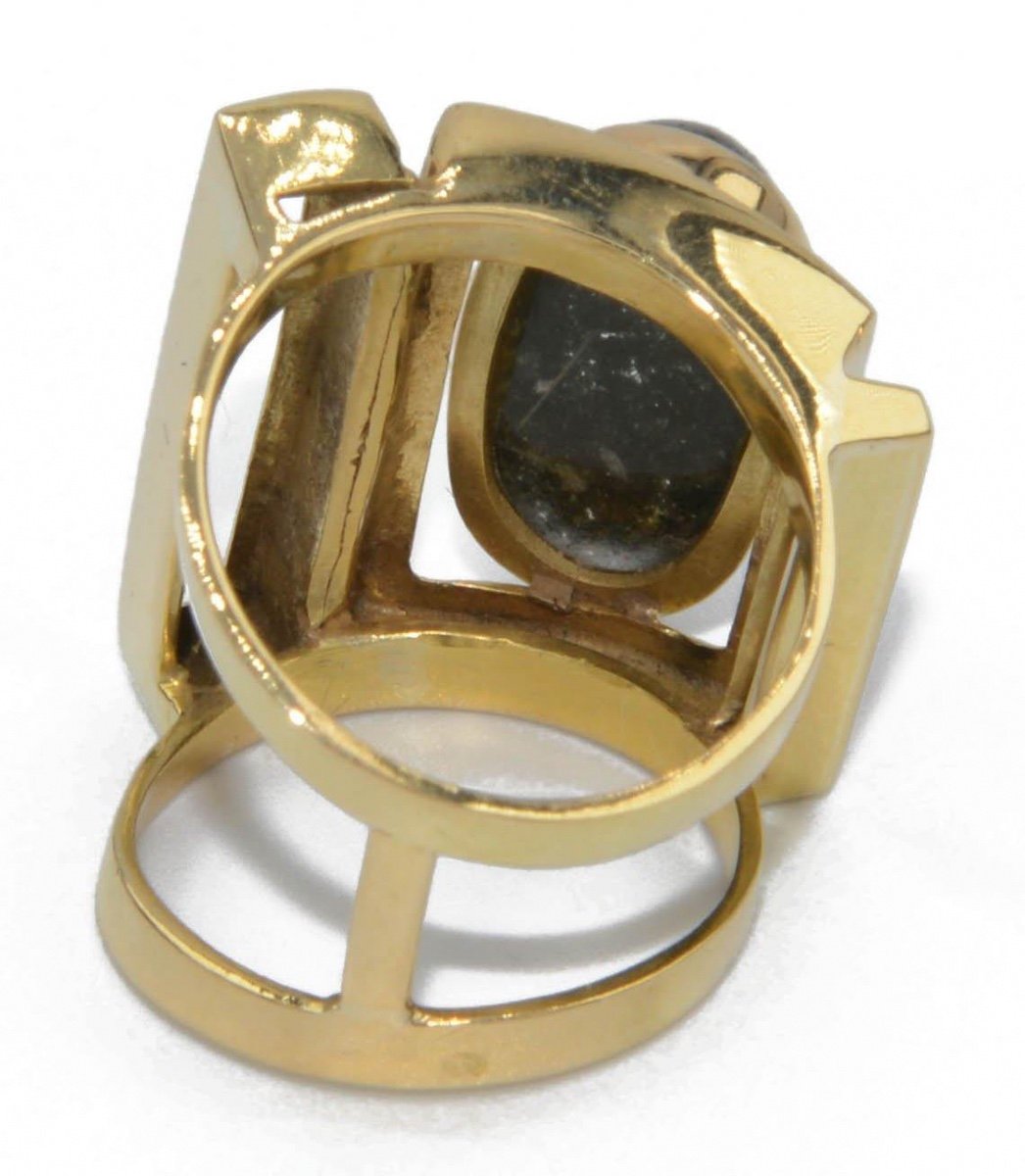 Bague Géométrique Or Jaune Ornée d'Une Agate Mousse-photo-3