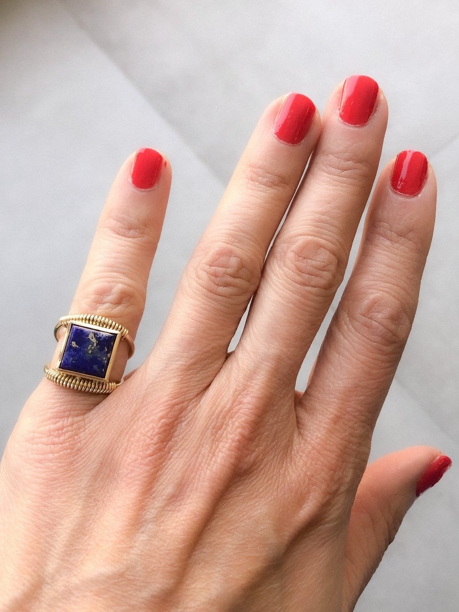 Etruscan Ring In Gold And Lapis-photo-4