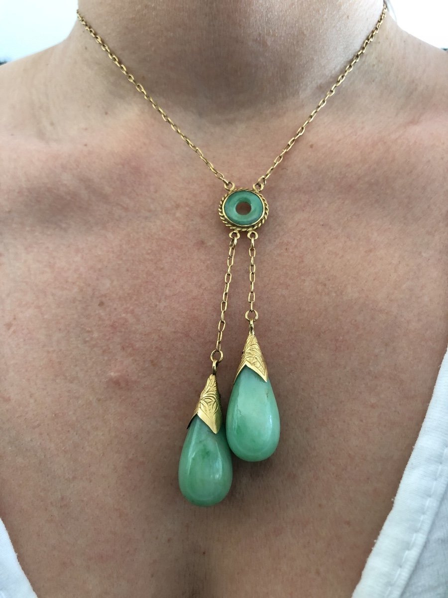 Collier En Or Jaune Négligé En Pampille De Jade-photo-3