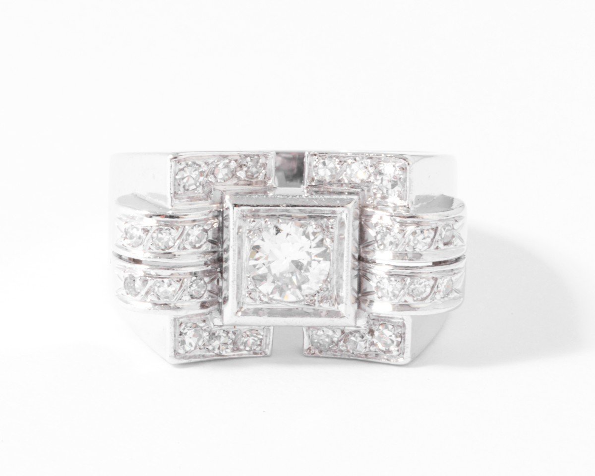 Tank Ring In White Gold And Diamond-photo-4