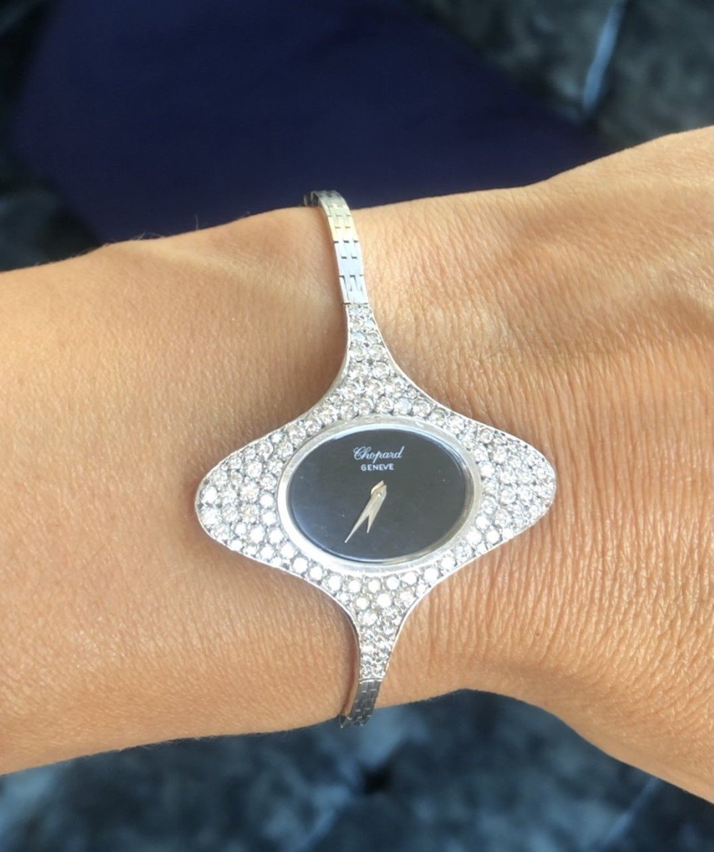 Montre Ovale Or Gris Diamants Chopard Année 1970-photo-2