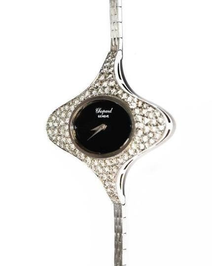 Montre Ovale Or Gris Diamants Chopard Année 1970
