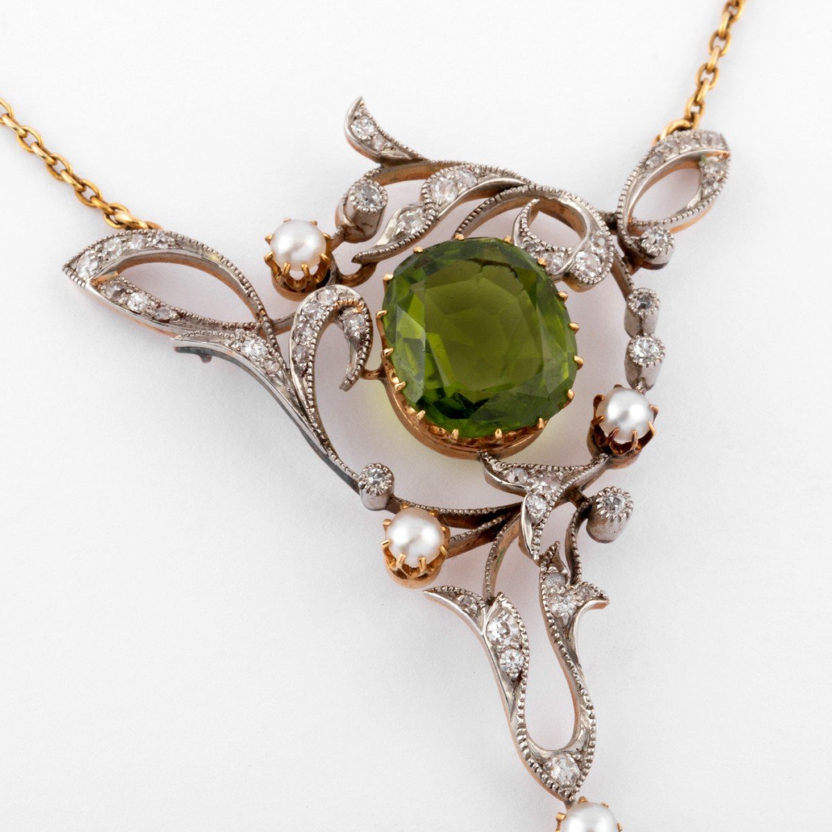 Collier Or Jaune Et Argent Napoléon III Orné De Péridot-photo-2
