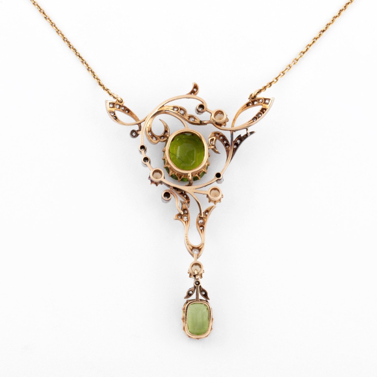 Collier Or Jaune Et Argent Napoléon III Orné De Péridot-photo-2
