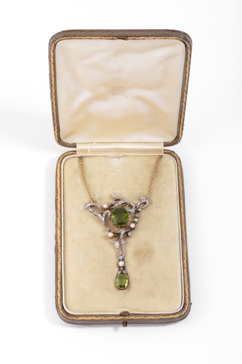 Collier Or Jaune Et Argent Napoléon III Orné De Péridot-photo-3