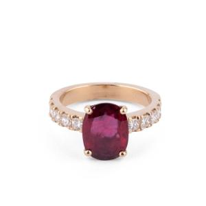 Princess Ruby And Diamonds Yellow Gold Ring