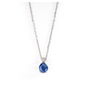 Necklace In White Gold Adorned With A Pear Sapphire