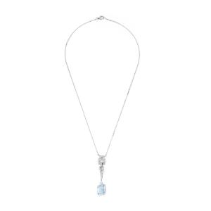 Art Deco Necklace In Platinum Adorned With An Aquamarine