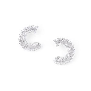 Boucles d'Oreilles En Or Gris  Demi Cercle Pavé De Diamant