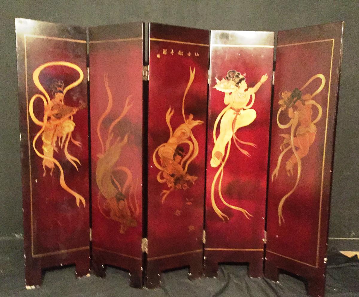 Screen Lacquer Art Deco Leaves China 5
