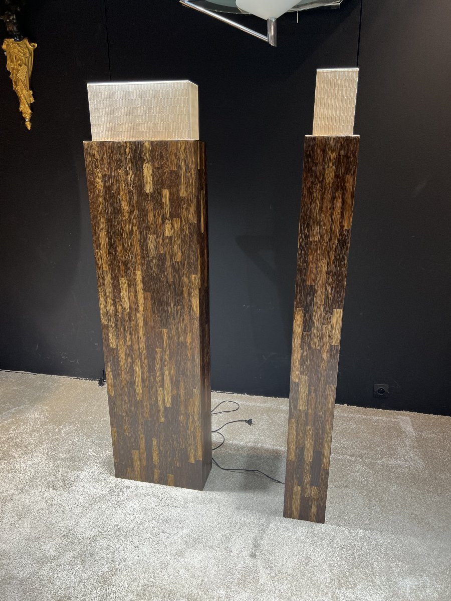 Paire de lampes en bois de palmiers des années 90 Ria et Youri Augousti-photo-4