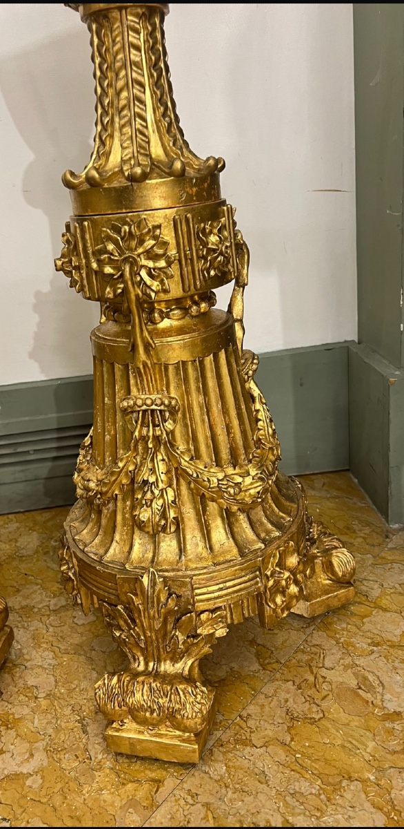 Pair Of Gilded Wooden Torch Holders -photo-2