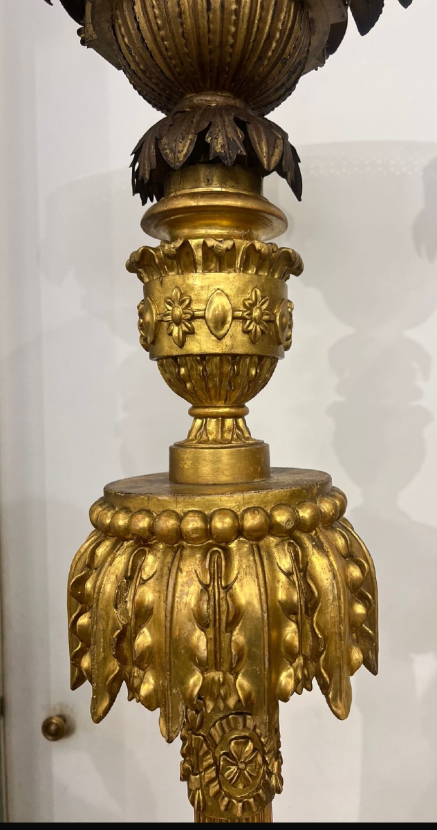 Pair Of Gilded Wooden Torch Holders -photo-3