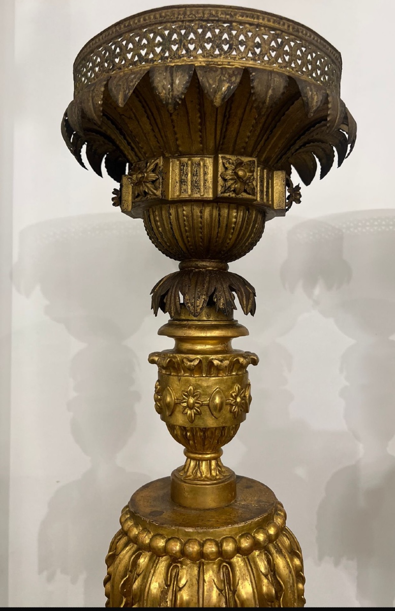 Pair Of Gilded Wooden Torch Holders -photo-3
