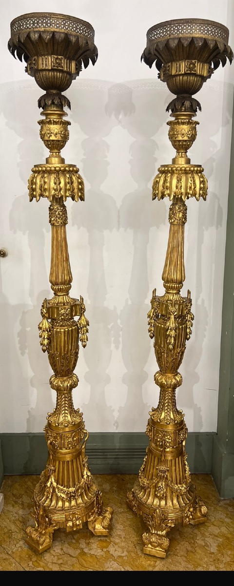 Pair Of Gilded Wooden Torch Holders -photo-4